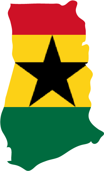 Ghana Map Outlined With Flag Colors