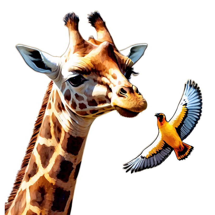 Giraffe With Birds Png Ers66