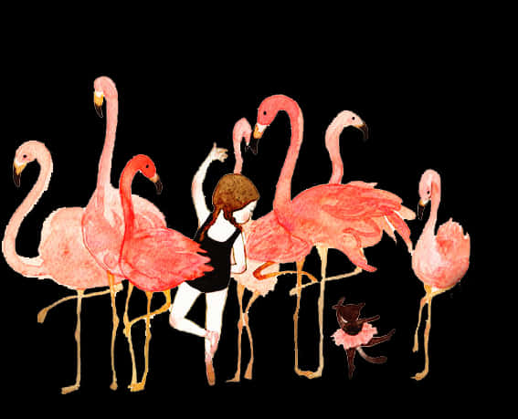Girl Dancing With Flamingos