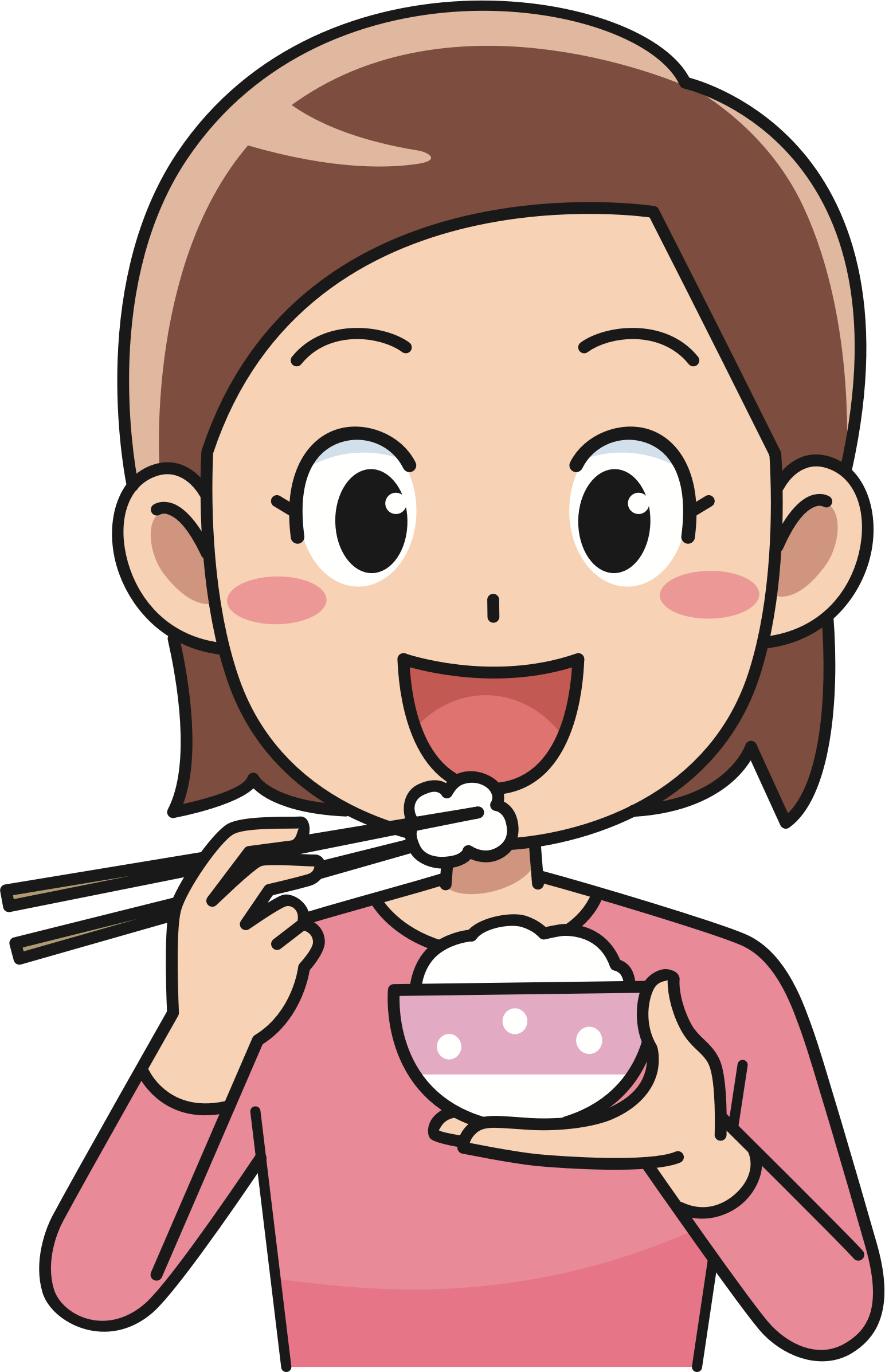 Girl Eating With Chopsticks Cartoon