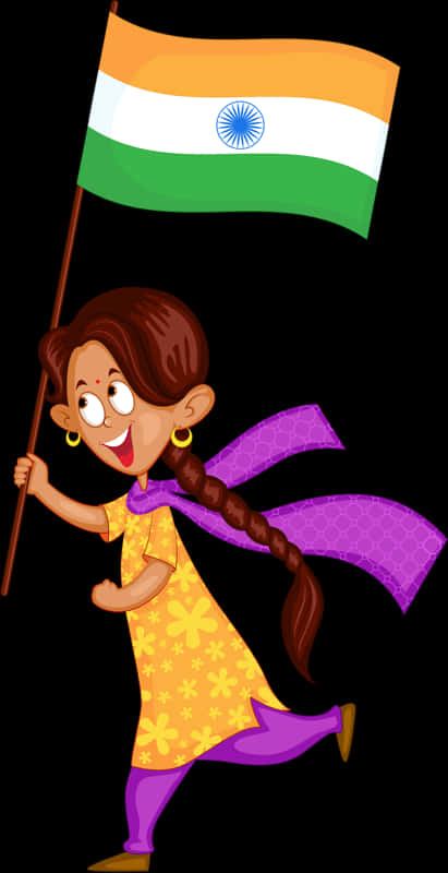 Girl Holding Indian Flag Illustration