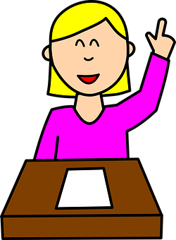 Girl Raising Handat Desk