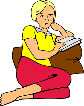 Girl Reading Book Cartoon