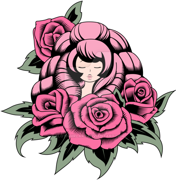 Girl Surrounded By Roses Art