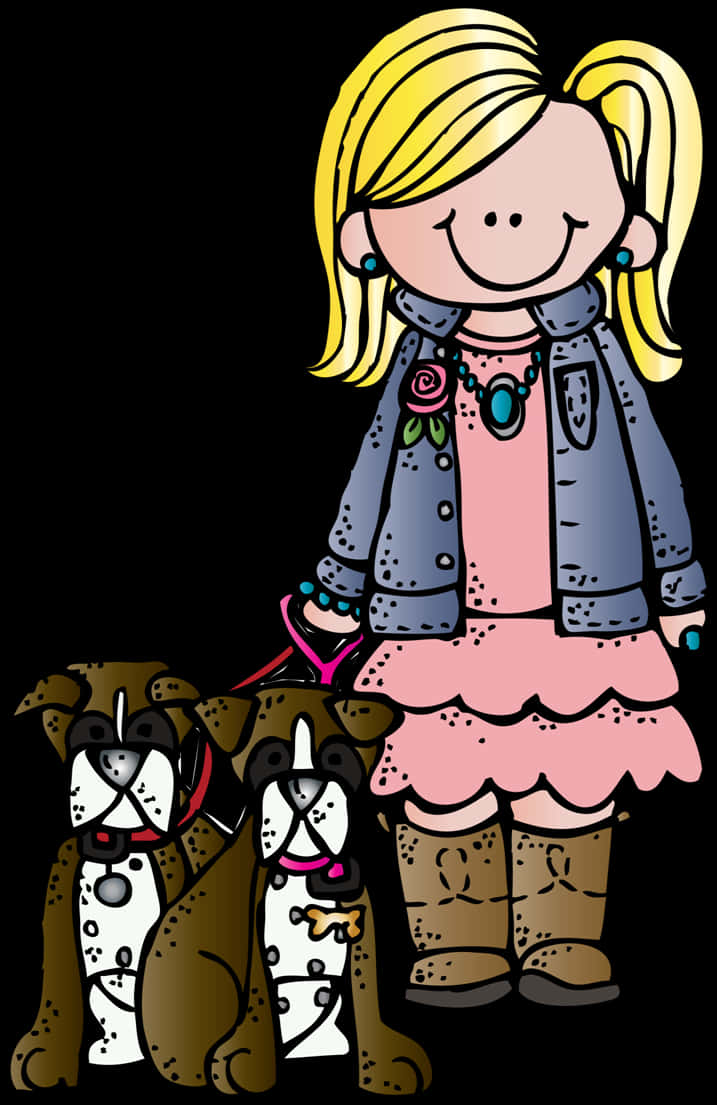 Girl With Pets Cartoon Clipart