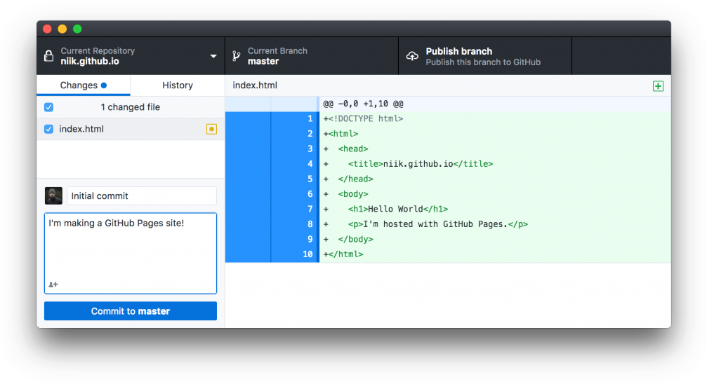 Git Hub Desktop Commit Interface