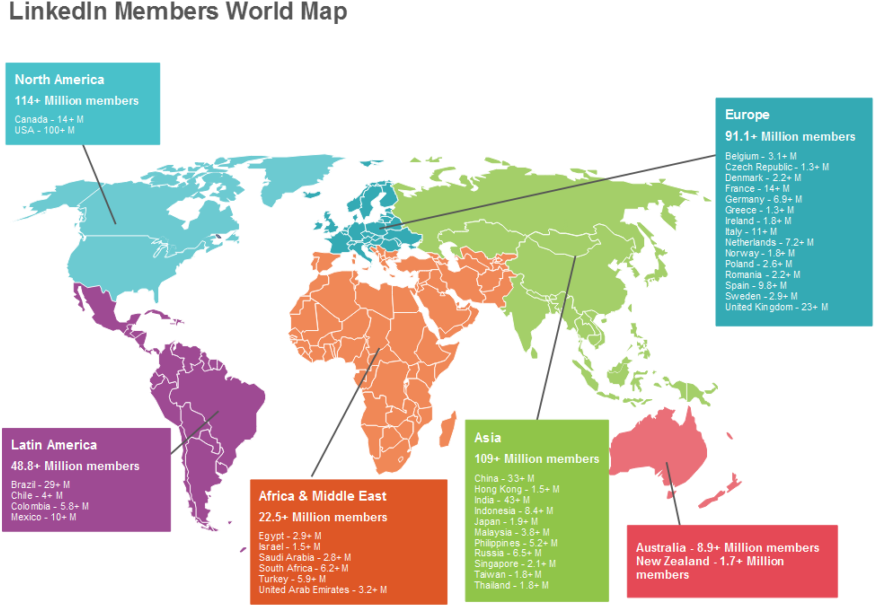 Global Linked In Membership Distribution Map