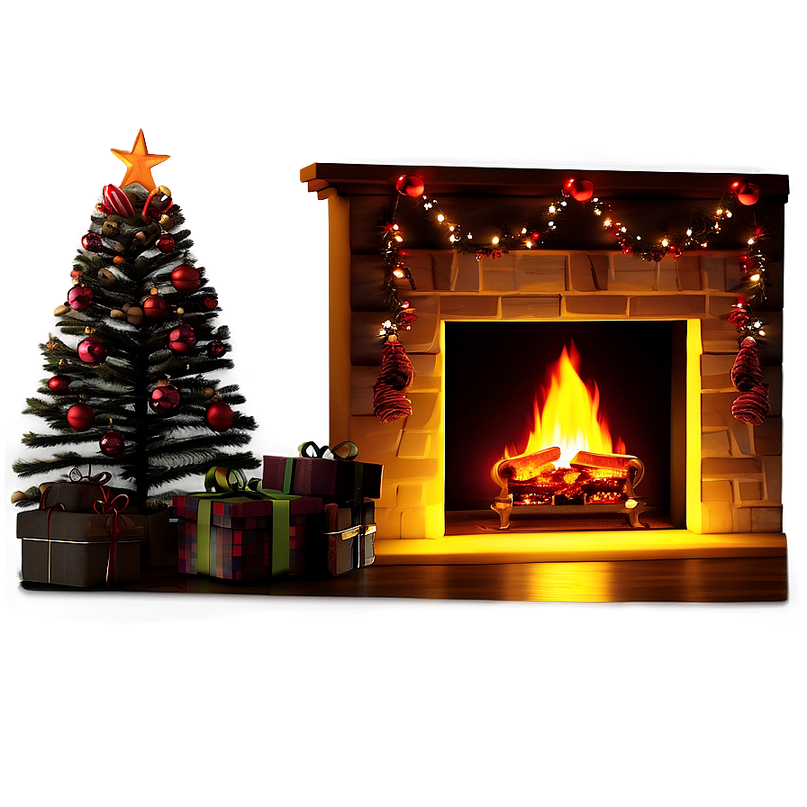 Glowing Christmas Fireplace Night Png Qph89