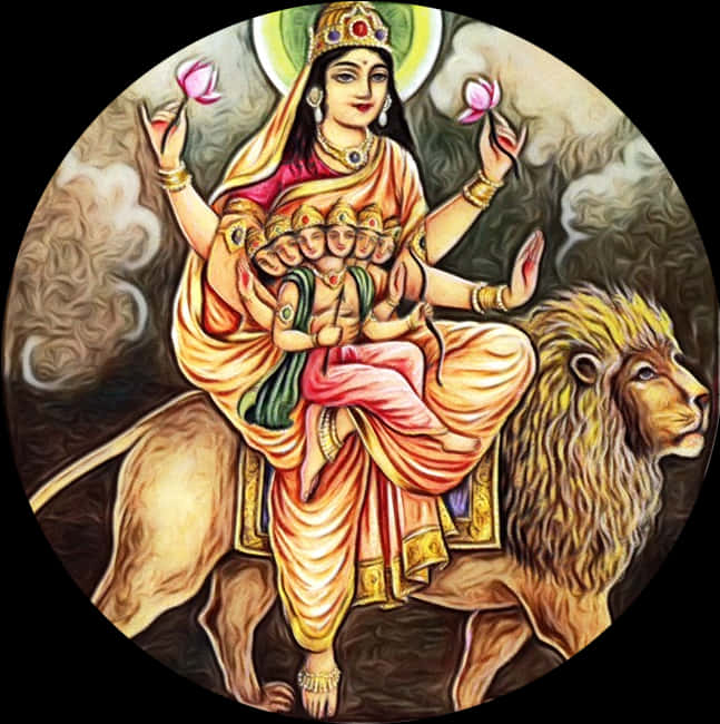 Goddess Durgaon Lion Navratri Artwork