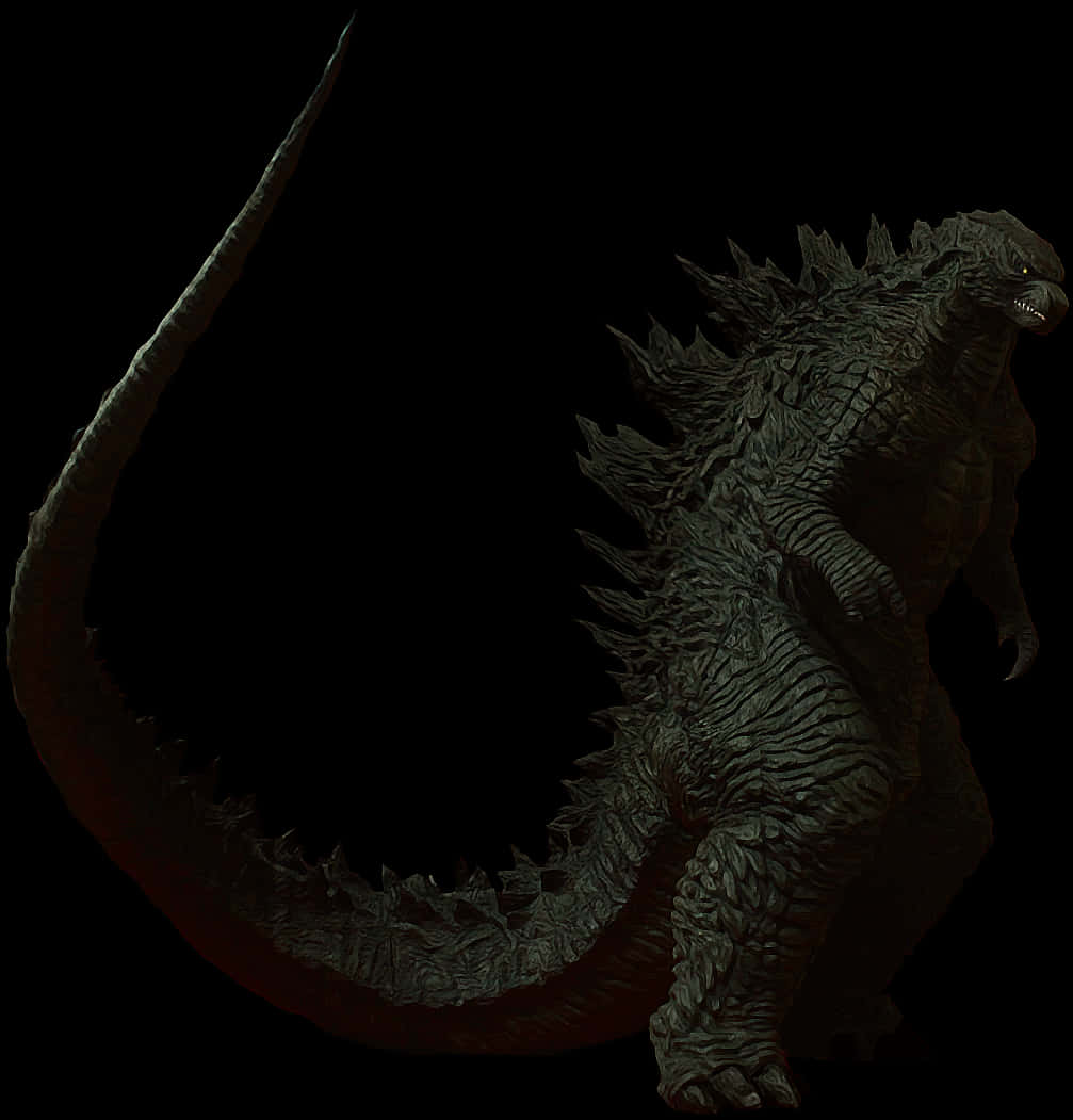 Godzilla Silhouette Against Black Background