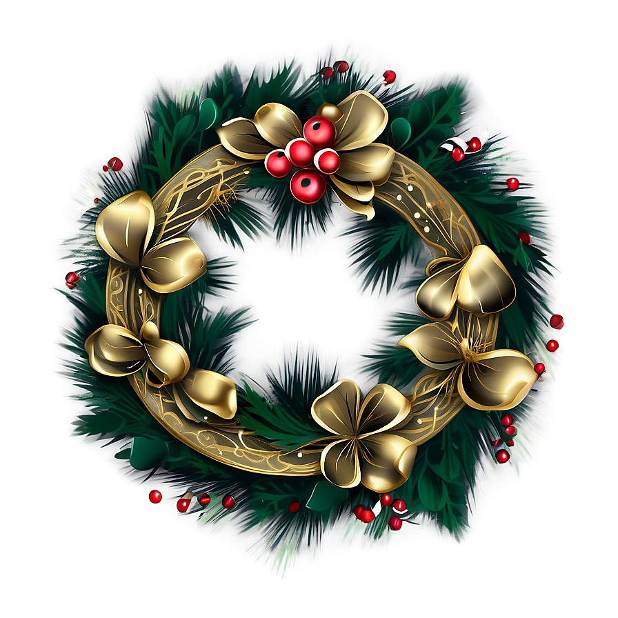 Gold Accents Christmas Wreath Png 05232024