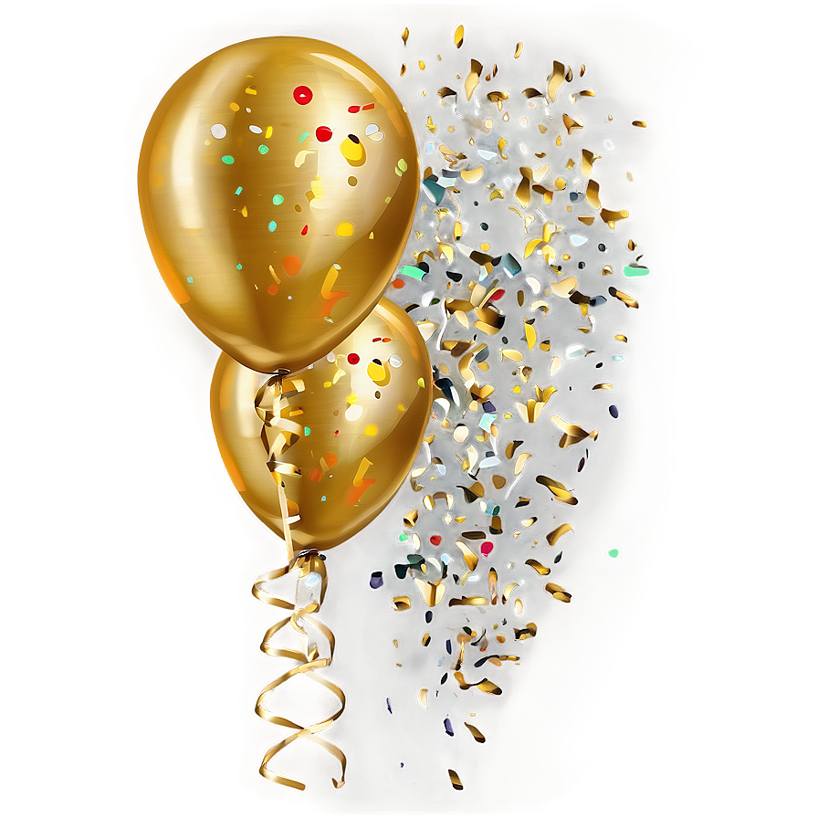 Gold Balloon With Confetti Png Plw41