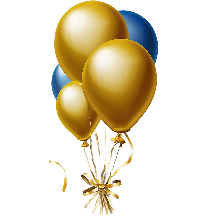 Gold Balloons With String Png 05252024
