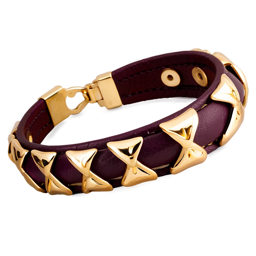 Gold Bracelet With Leather Accents Png Oye