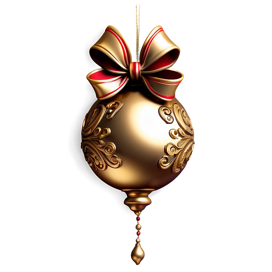 Gold Christmas Ornament With Bow Png Uat65