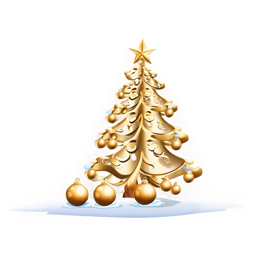 Gold Christmas Tree In Snowy Scene Png Qsh