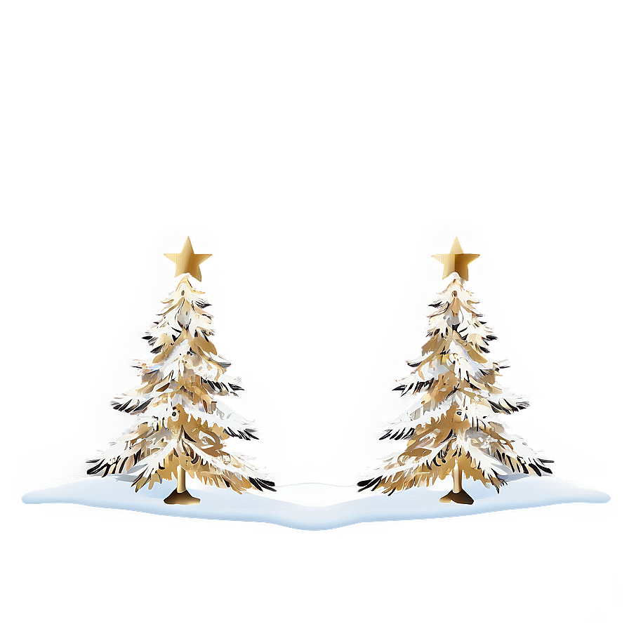 Gold Christmas Tree In Snowy Scene Png Sde65