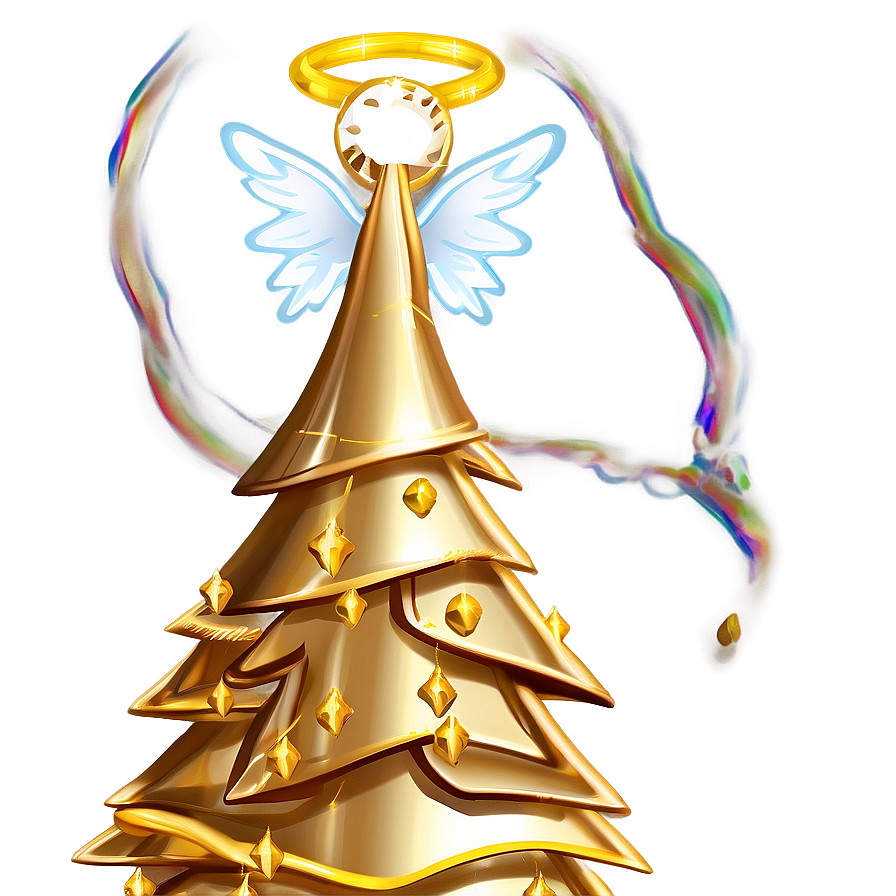 Gold Christmas Tree With Angel Topper Png Wer14