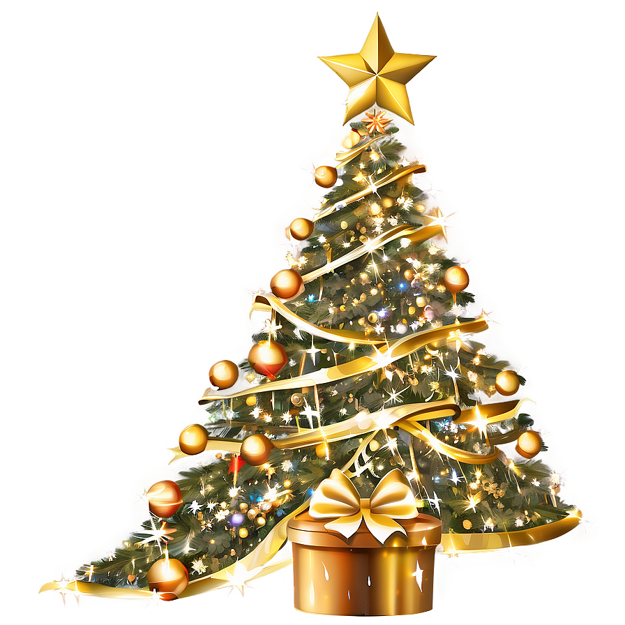 Gold Christmas Tree With Glitter Garlands Png Irj55