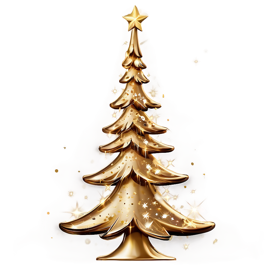 Gold Christmas Tree With Twinkling Lights Png Svh