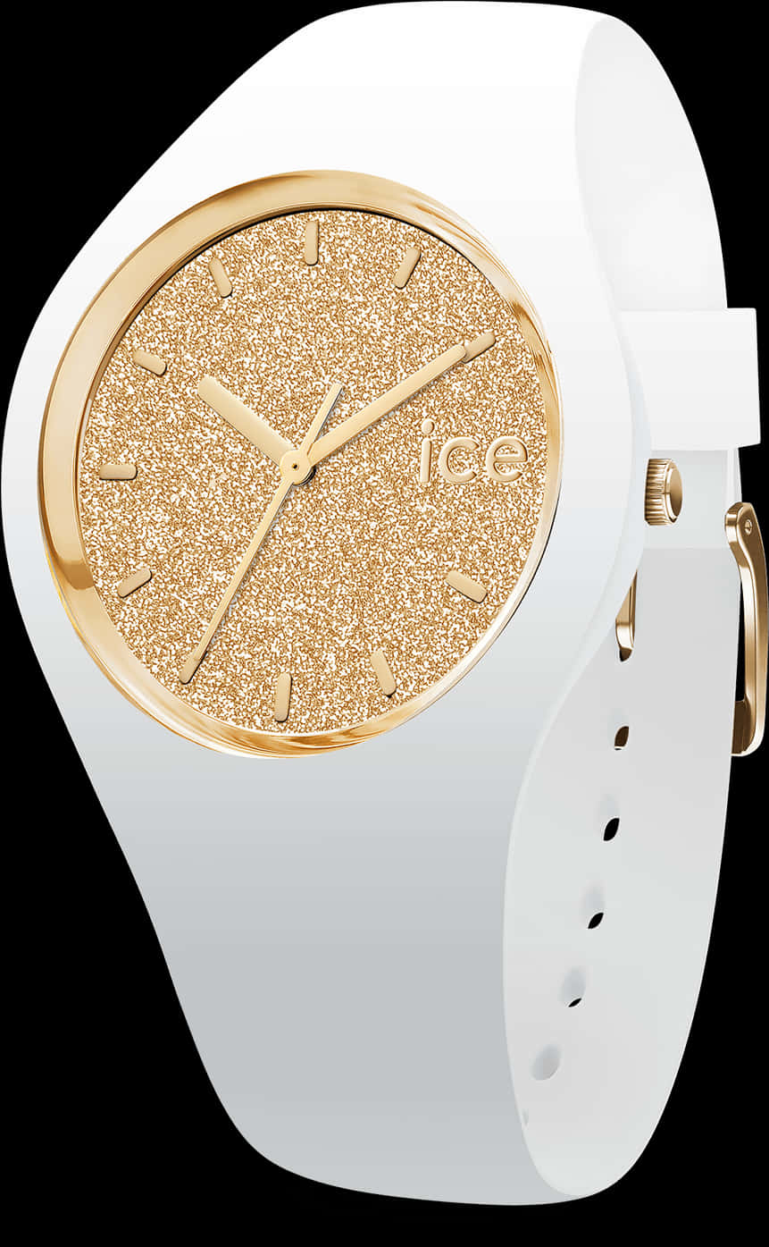 Gold Glitter Watch White Strap
