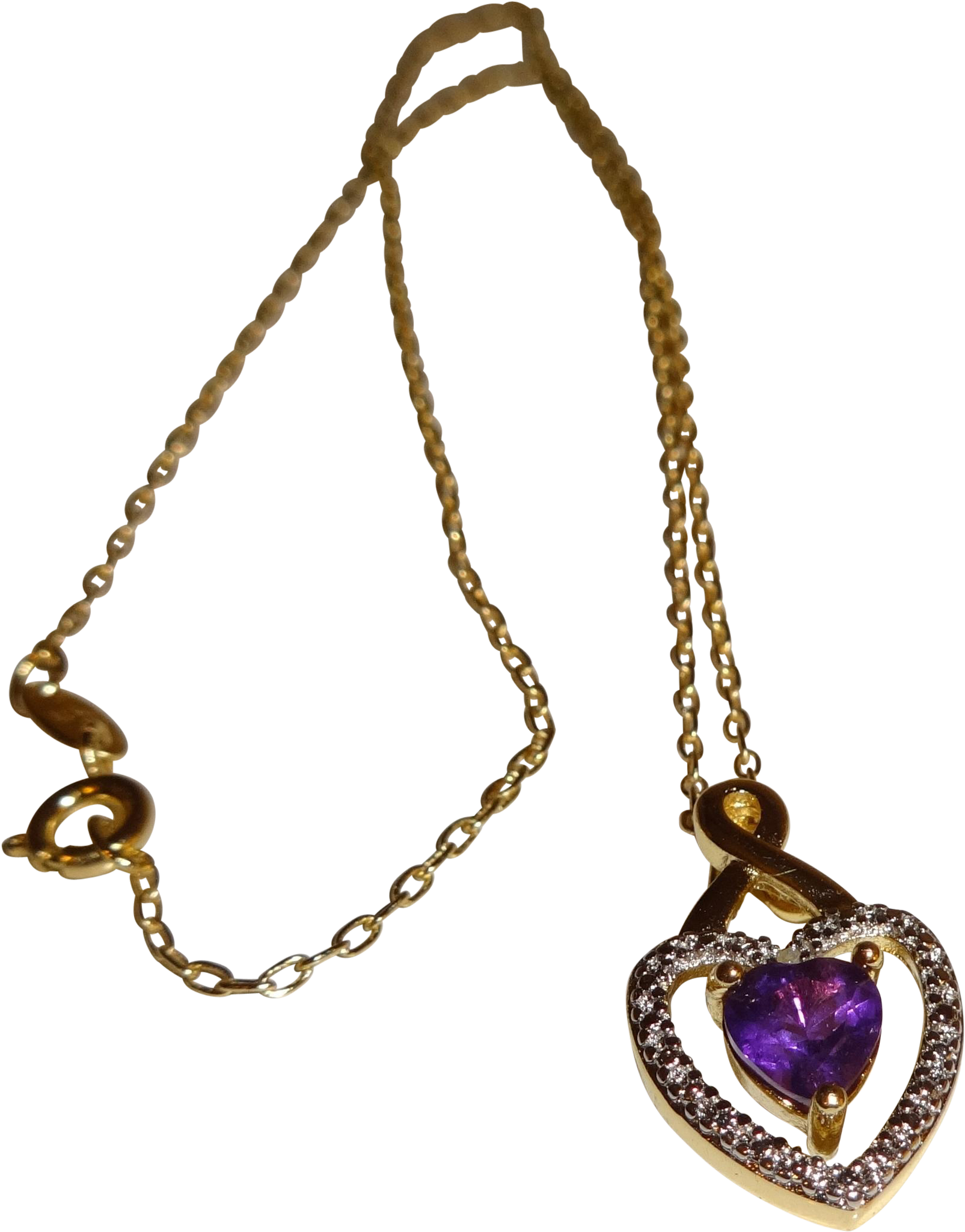 Gold Heart Pendantwith Purple Stone