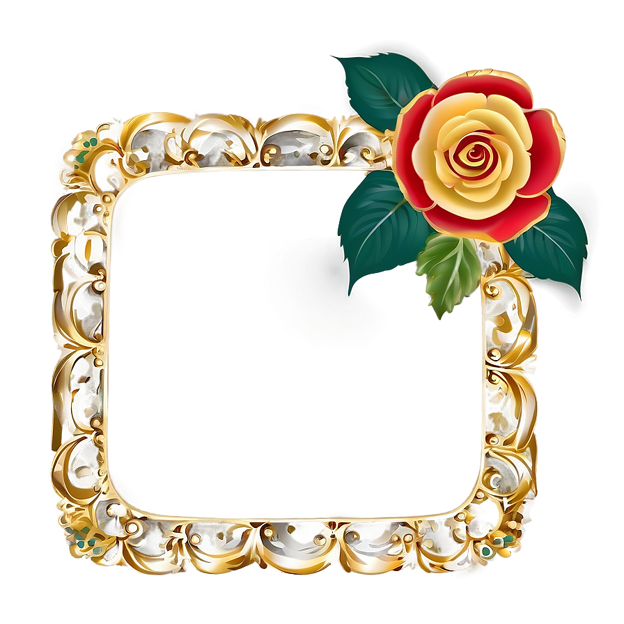 Gold Rectangle With Floral Png Uky79