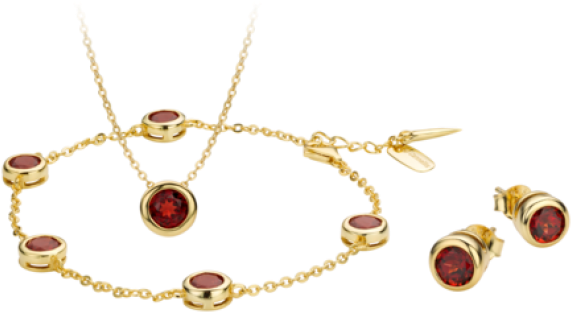 Gold Tone Imitation Jewelry Setwith Red Gemstones