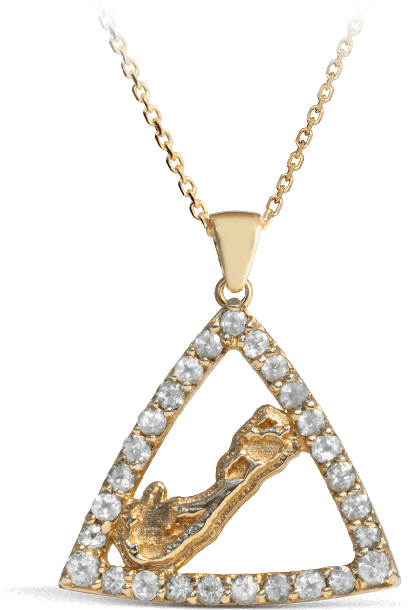 Gold Triangle Pendantwith Diamondsand Bermuda Map