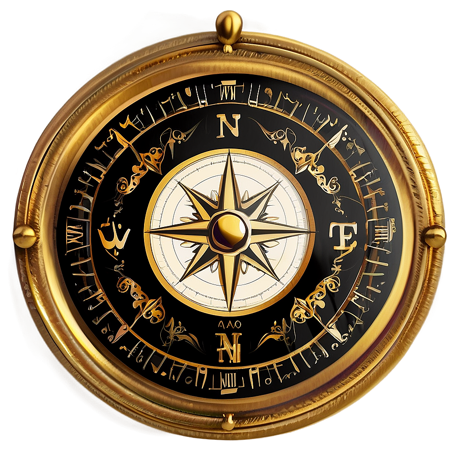 Gold Vintage Compass Png 05032024