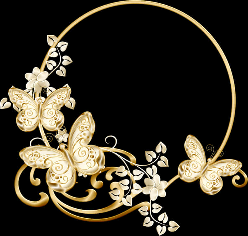 Golden Arabesque Butterflies Floral Design