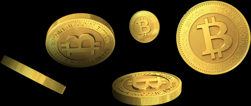 Golden Bitcoin Coins Floating