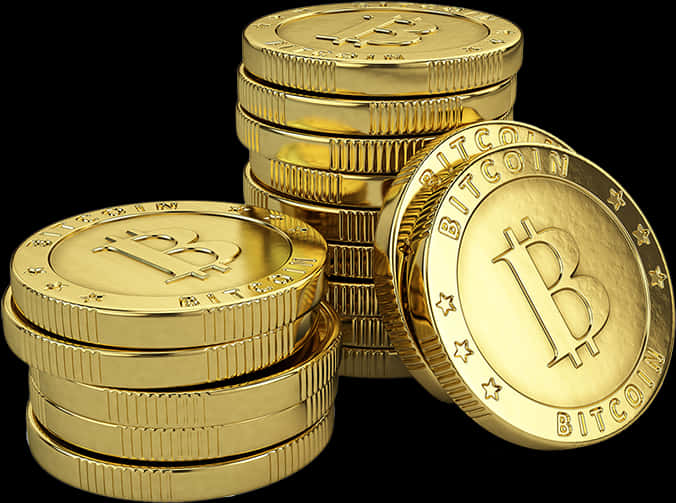 Golden Bitcoin Coins Stacked