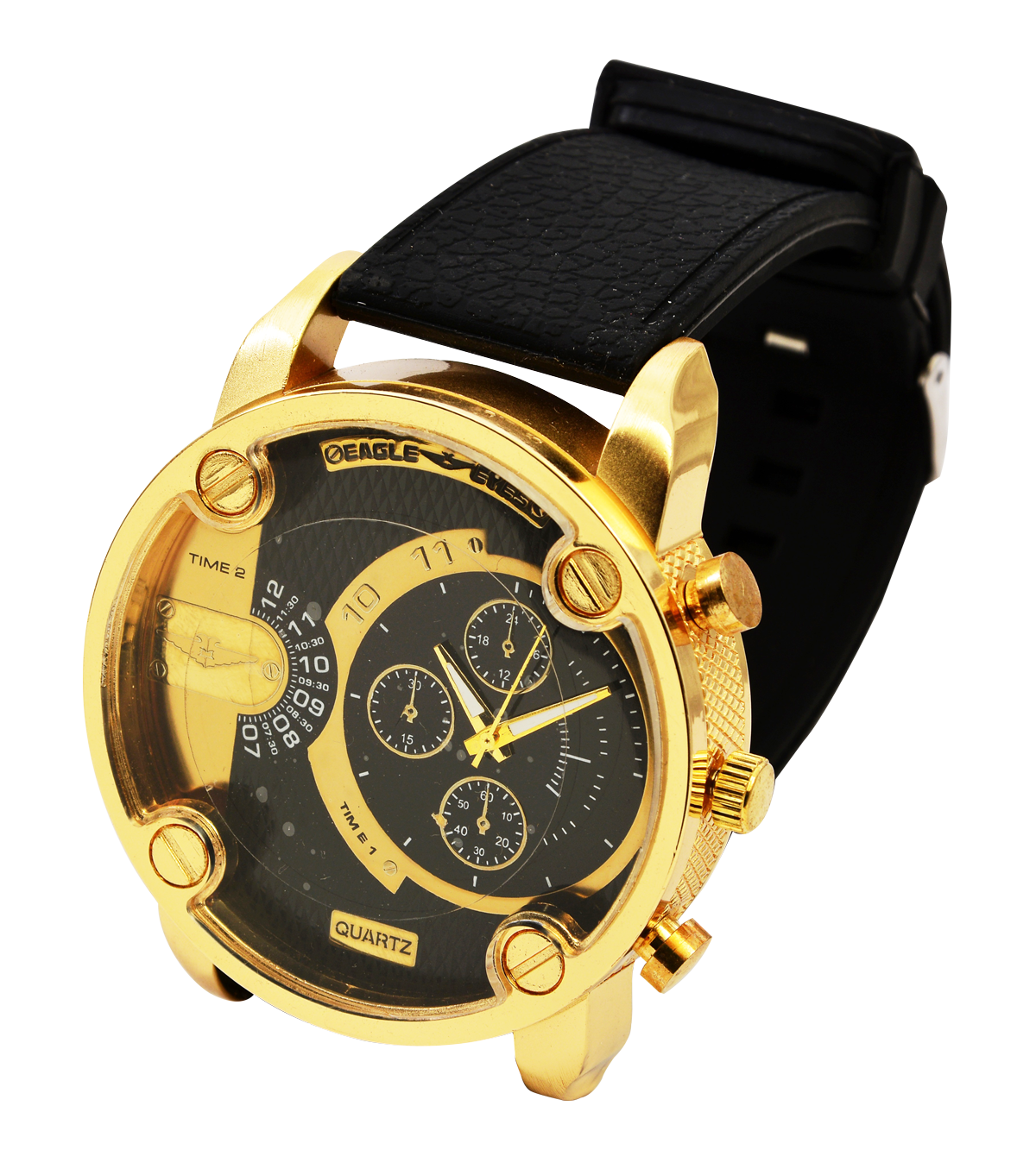 Golden Black Quartz Wristwatch