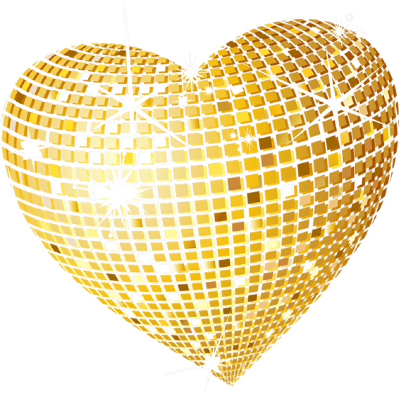 Golden Disco Ball Heart Transparent Background.png