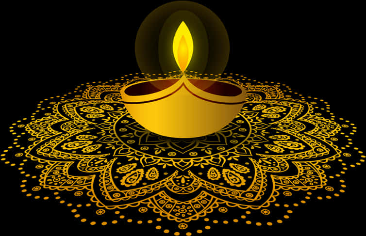 Golden_ Diwali_ Lamp_and_ Mandala_ Background
