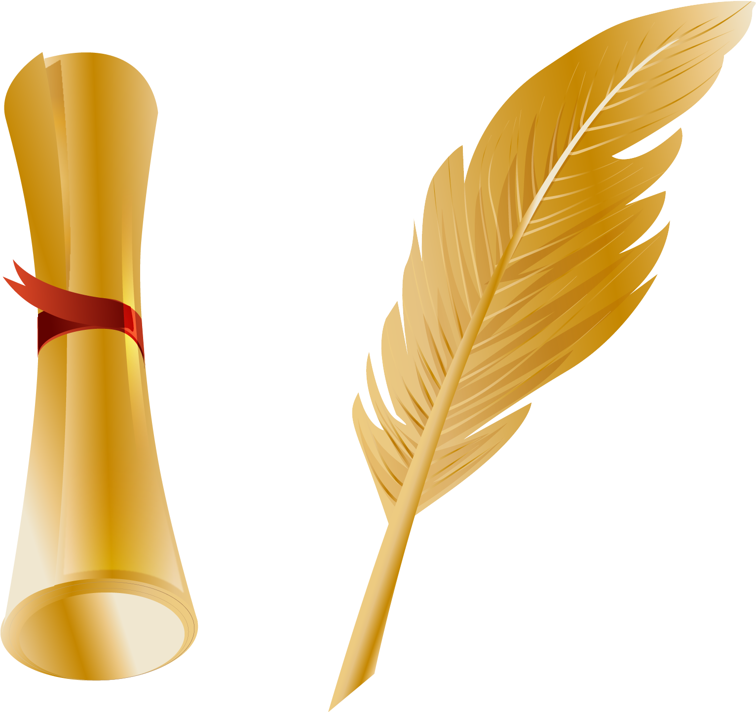 Golden Feather Penand Scroll Vector