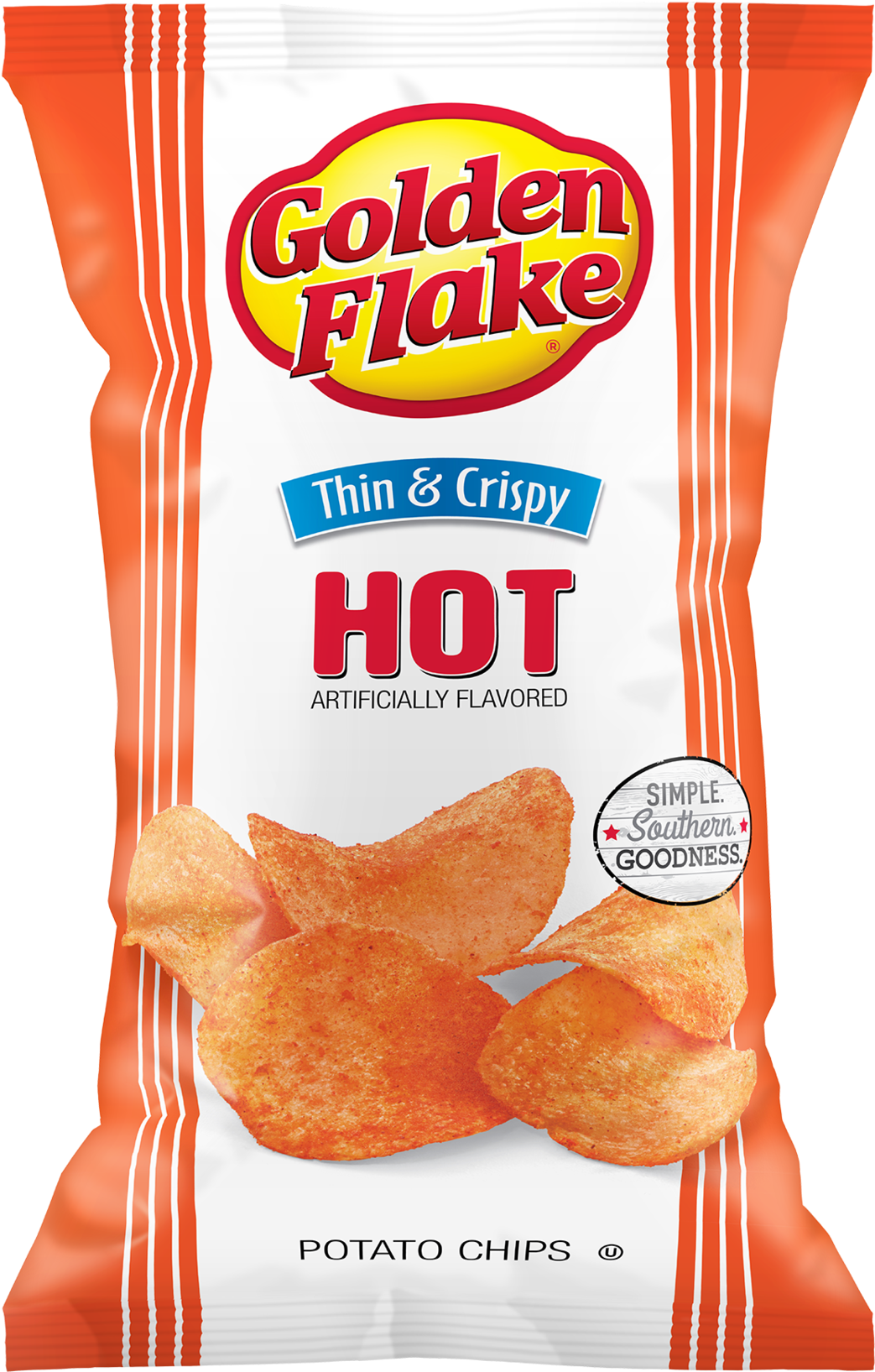 Golden Flake Hot Thin Crispy Chips Package
