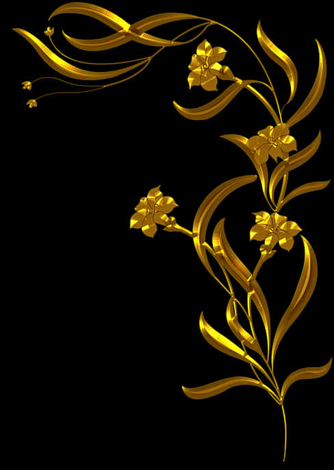 Golden_ Floral_ Design_on_ Black_ Background