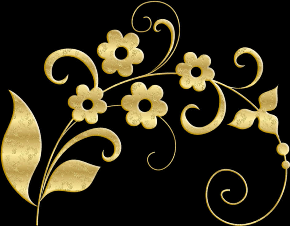 Golden Floral Designon Black Background