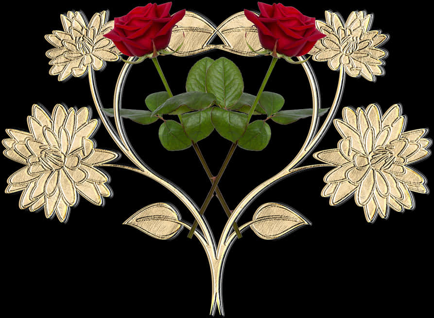 Golden Floral Designwith Red Rose