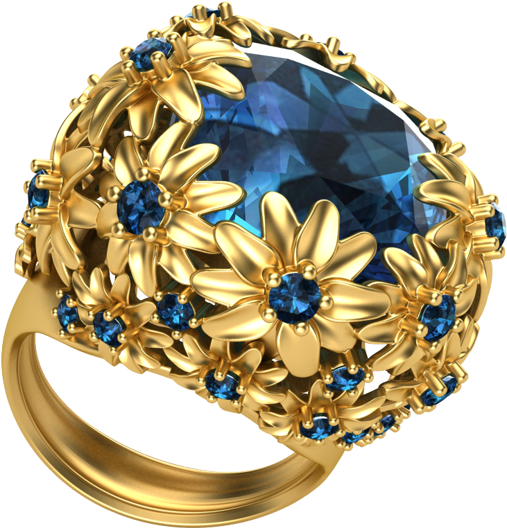 Golden Floral Sapphire Ring3 D Render