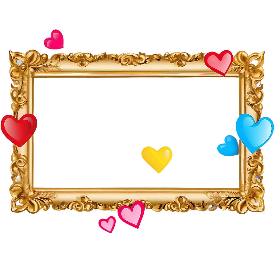 Golden Frame With Hearts Png 05252024