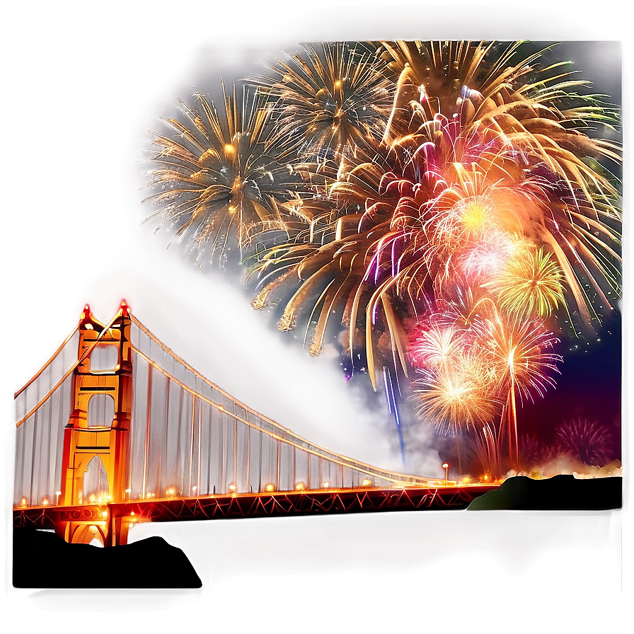 Golden Gate Bridge With Firework Celebration Png Uqd