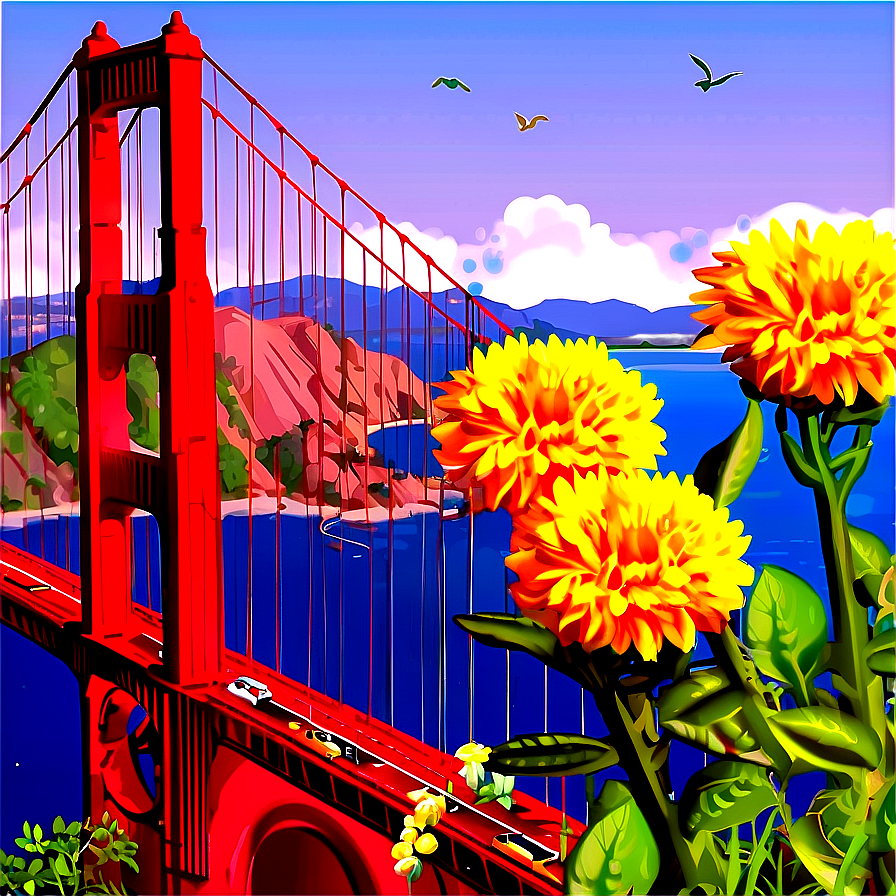 Golden Gate Bridge With Flowers In Foreground Png 06122024