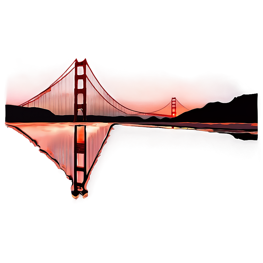 Golden Gate Bridge With Red Sunset Sky Png 06122024