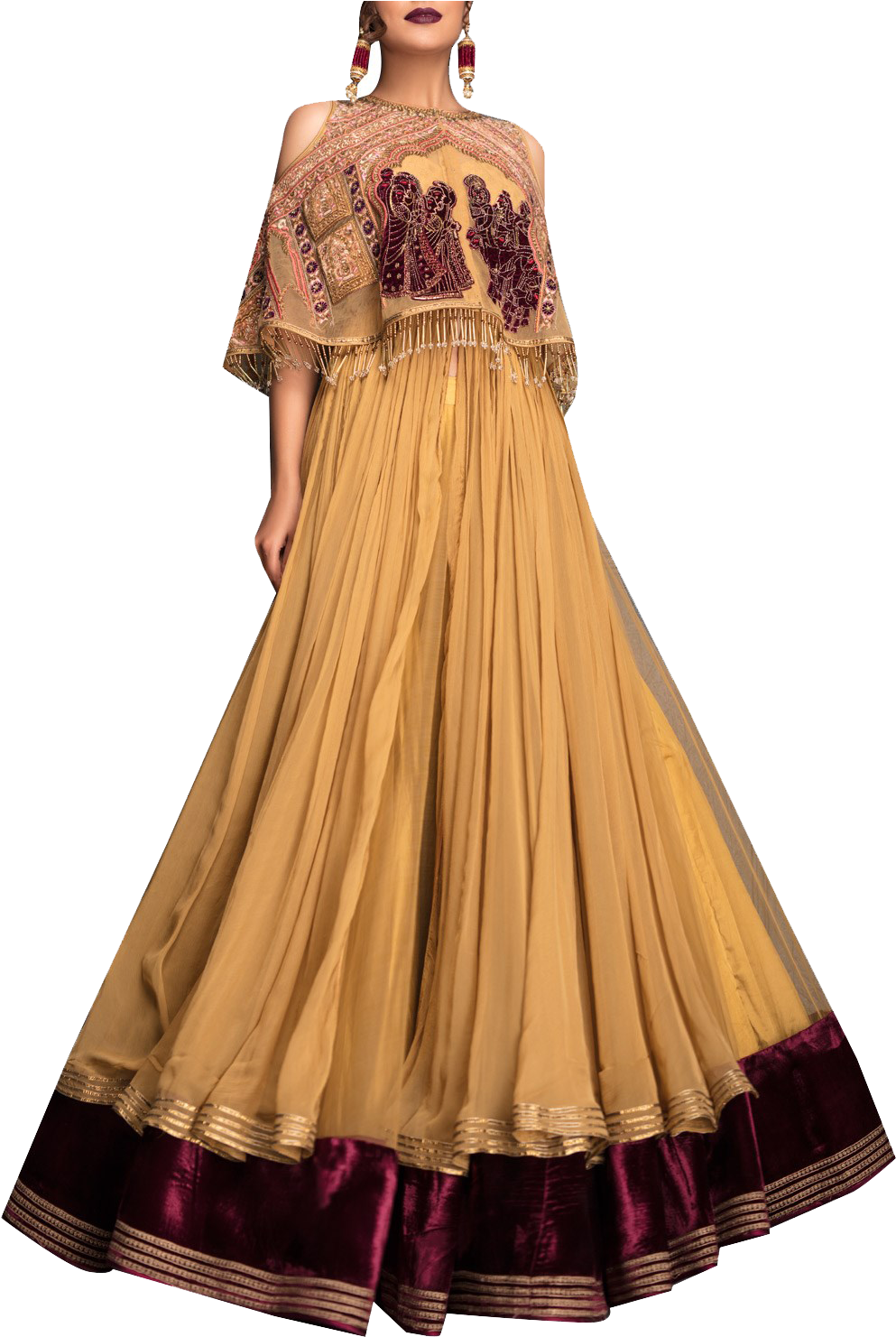 Golden Lehengawith Embroidered Blouse