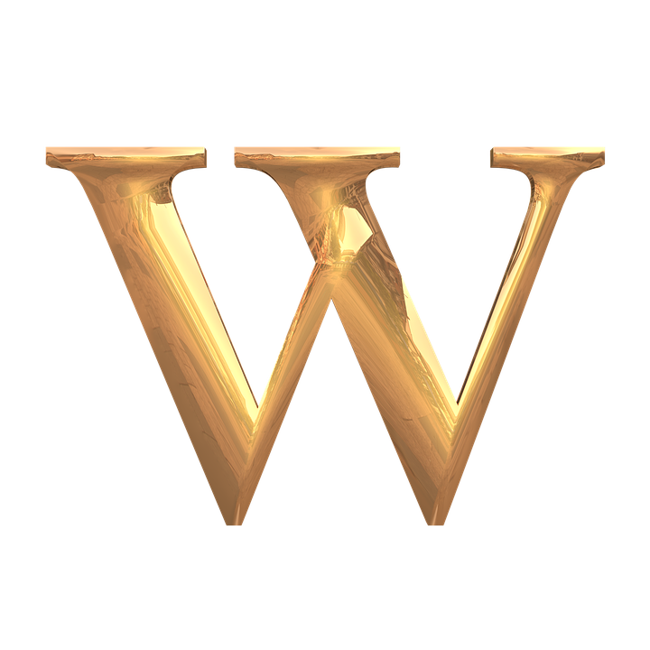 Golden Letter W3 D Rendering