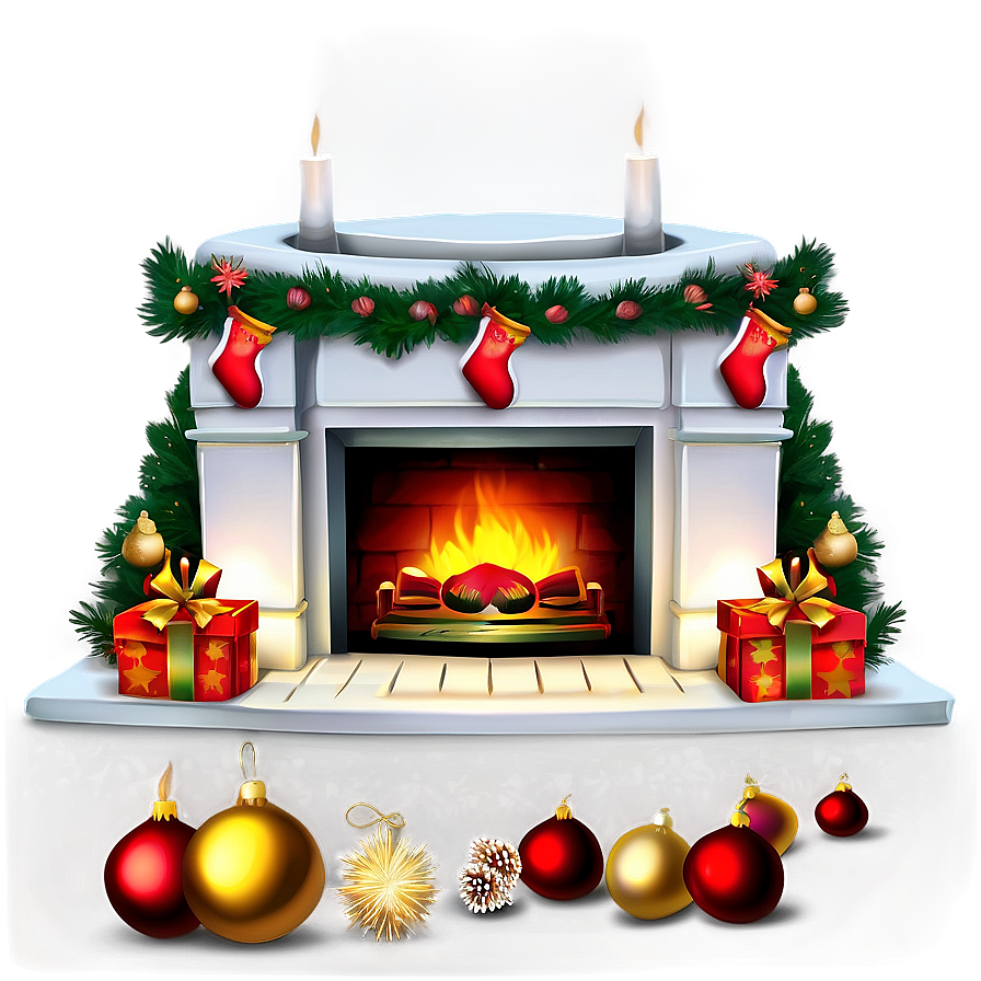 Golden Lit Christmas Fireplace Scene Png 65