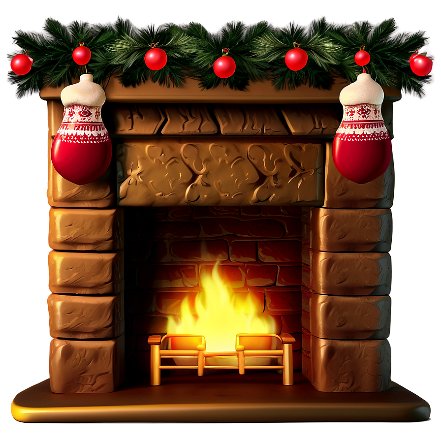 Golden Lit Christmas Fireplace Scene Png Fsh